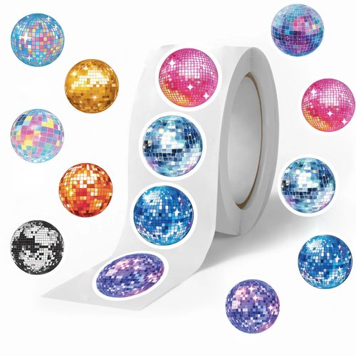 500Pcs Cool Disco Stickers Mirror Disco Ball Stickers Vintage Retro Stickers 1 Inch Self-Adhesive for Laptop Luggage Scrapbook Bottles Crafts Supplies Decorate