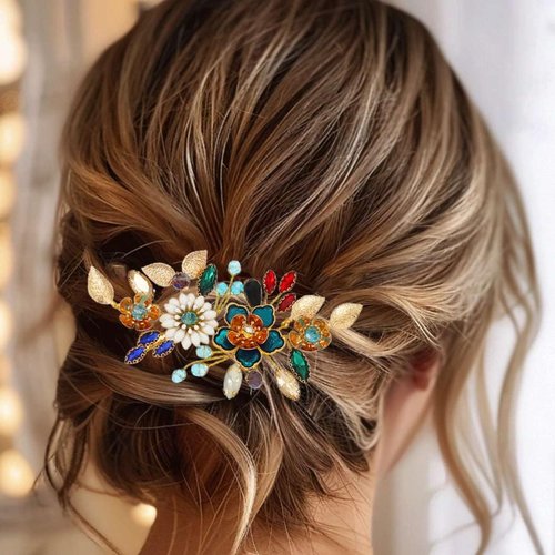 CASDRE Flower Bride Wedding Hair Vine Gold Rhinestone Bridal Headpiece Crystal Hair Piece Evening Party Leaf Hair Accessories for Women and Girls