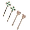 Vintage Hair Pins, Green Flower Hair Clips, 4 Pieces, Pink Crystal Rhinestone Hair Piece, Retro Hair Accessories for Women, Girls
