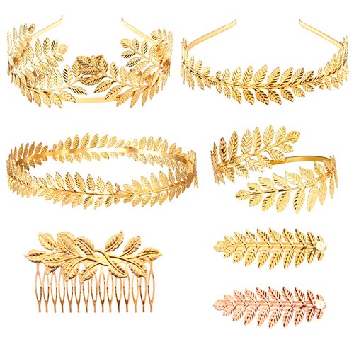 7pcs Goddess Leaf Headband, Greek Goddess Bridal Hairband, Laurel Leaves Crown Gold Leaf Branch C...