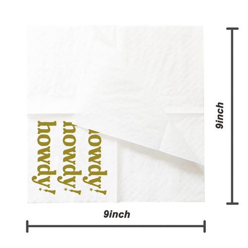 SharkBliss Howdy Cocktail Napkins, 100 Pack Howdy Howdy Howdy Paper Cocktail Napkins for Western Cowgirl Disco Last Rodeo Nashville Bachelorette Bridal Shower Table Decor | 2-Ply, 5x5" (Howdy Gold)