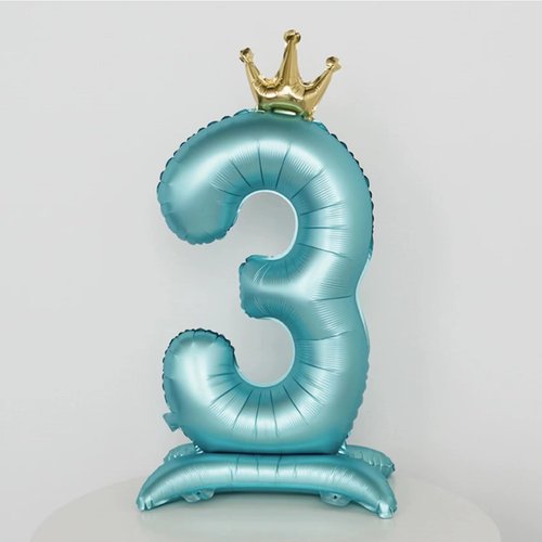 42 Inch Standing Blue Number 3 Balloons With Crown, 3rd Birthday Balloons for Boys Girls, 3rd Birthday Party Decoration Supplies, Happy Birthday Balloons. (Blue 3)