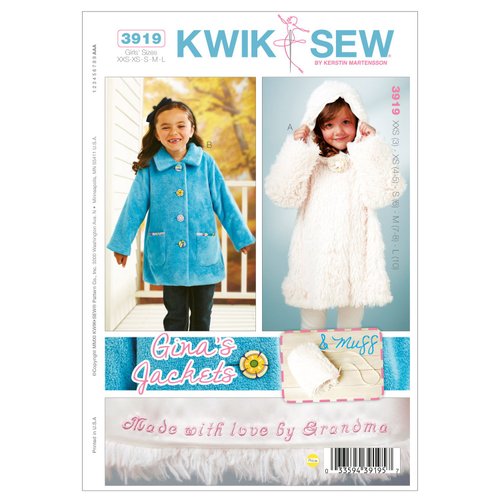 Kwik Sew K3919 Jackets and Muff Sewing Pattern, Size XXS-XS-S-M-L