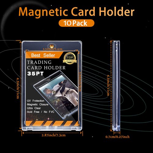 Zonon 10 Count Magnetic Card Holder 35 Pt Trading Cards Protectors 3 x 4 Inch Card Protector Card Sleeves Display Case for Baseball Football Sports Card Trading Cards Game Card Storage and Display
