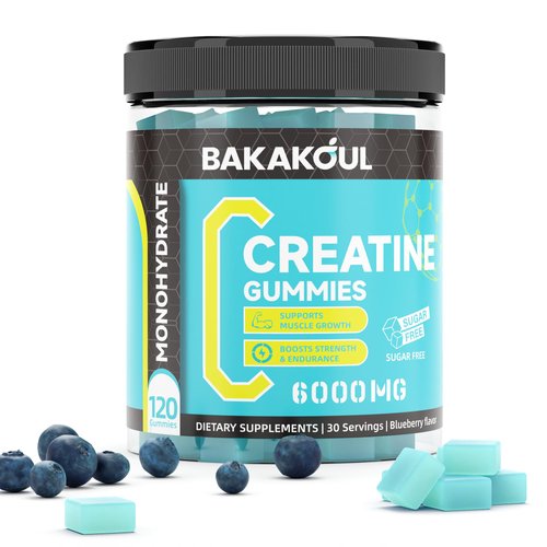 BAKAKOUL Creatine Monohydrate Gummies 5g for Men & Women - 120 Sugar Free Gummies with Magnesium Glycinate, L-Threonate, L-Taurine + Vitamin B12 for Muscle Support, Energy Boost, (Blueberry Flavor)