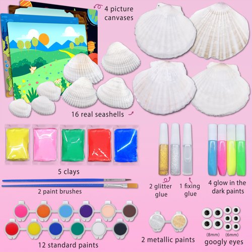 SOOVSY Glow in The Dark Sea Shells Painting Kit, Beach Toys Arts & Crafts Gifts for Girls Boys DIY Creative Supplies Toys for Age 4-6-8-12 Kids Activities