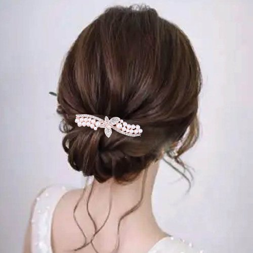 Andelaisi Boho Crystal Pearl Hair Comb Gold Rhinestone Wedding Hair Comb Barrettes Vintage Crystal Cz Hair Comb Headpiece Bling Cz Butterfly Comb Clip Headwear Pearl Wedding Hair Accessories(Style A)