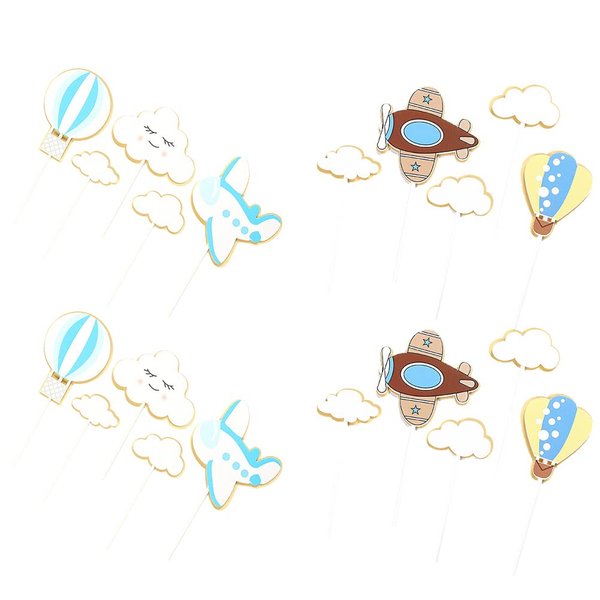 LUOZZY 20 Pcs Hot Air Balloon Airplane Balls Stars Cloud Cake Toppers for Birthday Sky Theme Party Decorations Supplies