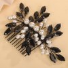 BERYUAN Crystal Rhinestone Hair Comb Rhinestone Pearls Headpiece Teardrop Rhinestone Wedding Hair Accessories for Women (black)