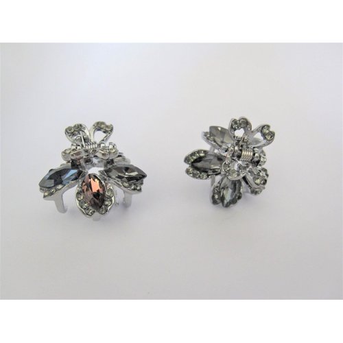 Generic Small mini silver metal blue purple gray flower crystal hair claw clip (Primary color: Gray)