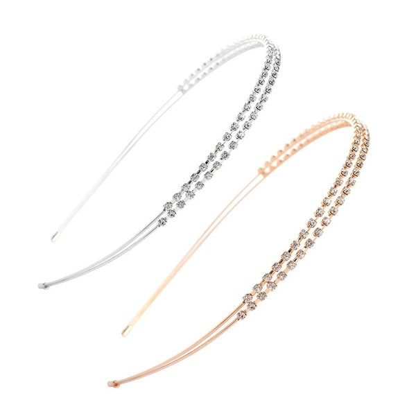 Soochat 2 Pcs Rhinestone Headband Tone Double Rows Crystal Headband Sparkly Diamond Headband Hair Band Holiday Birthday Gift Bridal Hair Accessories for Women Girls