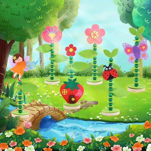 Coola Craft Kit Set for Preschool Kids, Educational Felt & Wood Flower Fairy Kit for Ages 3 4 5 6 7 8, Easy DIY Activity for Boys & Girls, Pack of 6