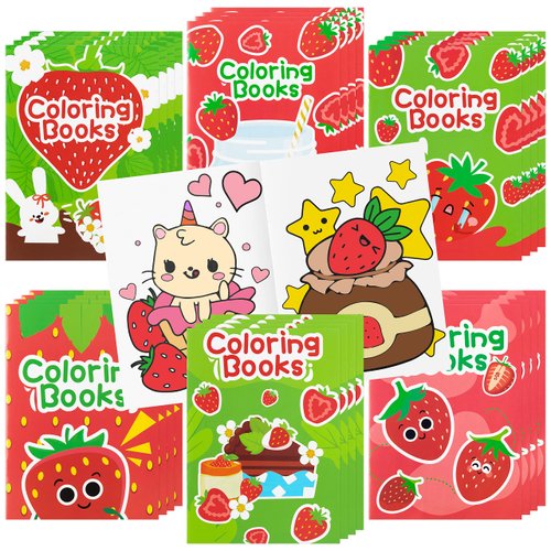 DGjianfei Strawberry DIY Coloring Books - 24-Pack Strawberry Coloring DIY Art Drawing Books Fruits Patterns Christmas Winter Xmas New Year Gifts Kids Birthday Sweet Party Favors Class Art Activity