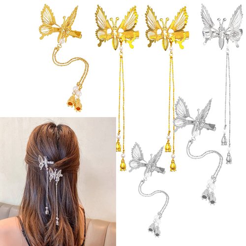 Flymind Moving Tassel Butterfly Hair Clips, Elegant Antique Side Hair Accessories with Moving Hai...