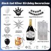 Black and Silver Birthday Party Decorations, Black Silver White Foil Balloons Happy Birthday Banner Fringe Curtains for 16th 18th 21st 24th 32th 40th 50th 60th Birthday Decorations for Men