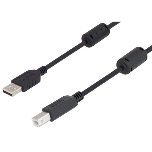 L-COM U2A00002-3M USB Cable, w/Ferrite, USB Type A Plug, USB Type B Plug, 3 m, 9.84 ft, USB 2.0, Black