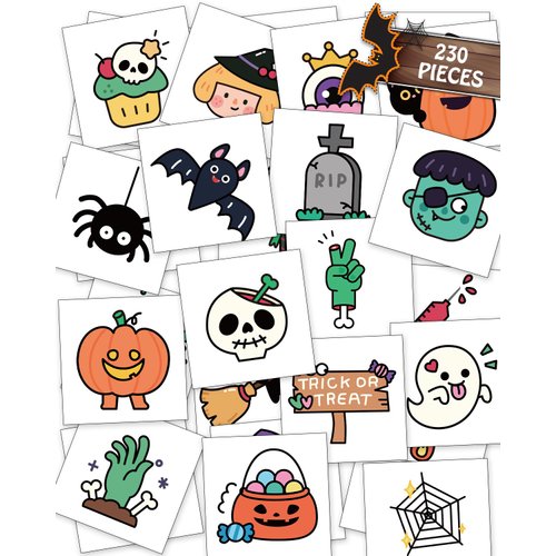 Halloween Temporary Tattoos for Kids - Pack of 230-2 Inch,Individually Wrapped Tattoos Sticker for Halloween Party