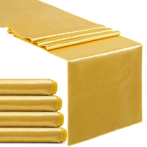 Set of 5 Satin Table Runners Gold 12x108 inch Table Runner for Party Wedding Reception Banquet Decoration Bright Silk Smooth Fabric Spring Party Chair Sashes
