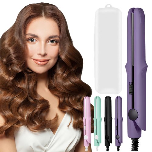 2-in-1 Dual Purpose Curling Wand and Straightener, Long-Lasting Portable Travel Hair Styler for Short and Long Hair Types (Purple)