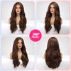 EMMOR Long Mixed Brown Wavy Wig for Women Lace Front Wigs Natural Looking 26 Inch Middle Part Curly Wig Heat Resistant Synthetic Wigs for Daily Party Use