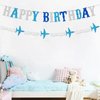 Zwiebeco Blue White Silver Happy Birthday Banner Sign Airplane Clouds Theme Birthday Banner Hanging Paper Birthday Party Decorations Supplies for Babys Kids Boys Girls Children's Birthday Decorations