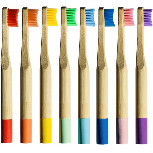 EcoFrenzy - Kids Bamboo Toothbrush - Child Size Soft BPA Free Color Safe Bristles (8 Pack)