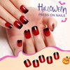 Kikmoya Halloween Fake Nails Short Square Press on Nails with Ombre Red Black Design False Nails 24pcs Acrylic Artificial Full Cover Stick on Nails for Women