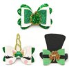 3 Pcs St. Patrick's Day Bow Hair Clips Shamrock Bow Hair Accessories Glitter Green Clover Unicorn Top Hat Hair Pins Alligator Hair Barrettes Headdress for Girls Kids Toddlers Holiday Party Gifts
