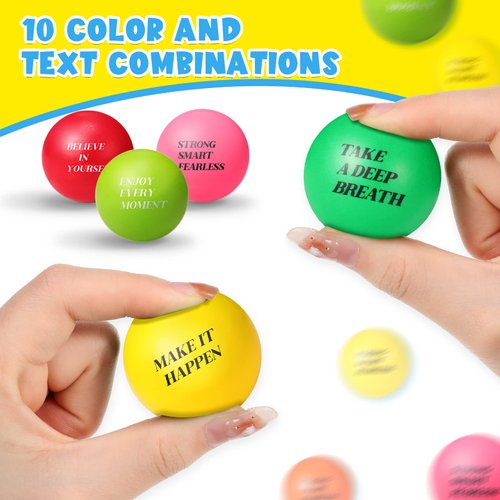 Jerify 50 Pcs Motivational Stress Balls Inspirational Quotes Balls Colorful Foam Balls Hand Exercise Ball Bulk for Kids Adults Anxiety Relief Encouraging Gifts,1.57 Inches(Cute,Macaron)