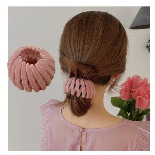 Velvet Birds Nest Hair Clip Expandable Ponytail Holder Hair Accessories for Girls Hair Clips for Women Thick Hair Bun Clip Lazy Bird'S Nest Plate Hairpin Pink