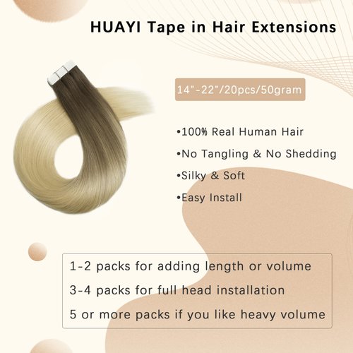 Tape in Hair Extensions Human Hair Ash Brown Fading to Platinum Blonde 100% Real Hair Tape in Extensions 20pieces 50g Natural Hair Extensions for Women (8t60 16in)