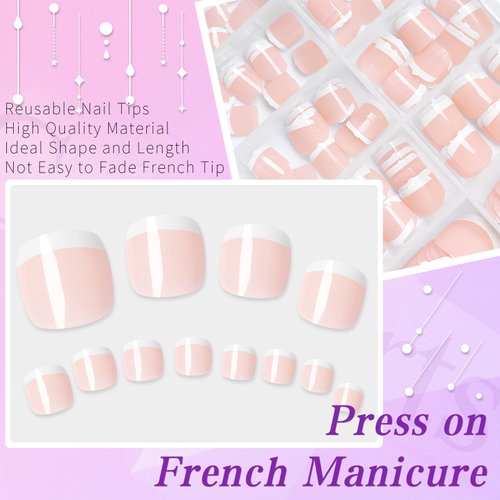 Lifextol 240pc Press on Toenails for Women Toe Press on Nails French Tip Toe Nail Press ons with Adhesive Tabs, Glue on Fake Toe Nail Tips False Acrylic Toenails Press ons Artifitial Fake Toenails