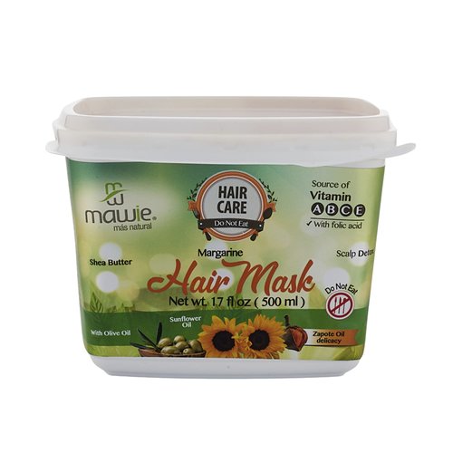 MAWIE 500ml Margarine hair treatment for dry hair with sunflower, olive and sapote oils - Mask for abundant curls, extremely damaged hair treatment, deep hydration and definition of curl, hair care