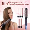 Erokicysh Curling Iron 6 in 1 Hair Curling Wand Set with Curling Brush Instant Heat Up Beach Waver Long Hair Curlers Iron 6 Interchangeable Ceramic Barrel 0.35-1.25 Inch Short Hair Crimper for Women