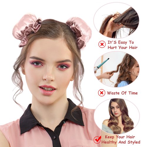 6 Pcs Set Heatless Hair Curler，Satin Heatless Curling Set, Heatless Curls Headband, Overnight Curling Headband, Heatless Curling Set, Creates Beautiful Curls Without Damaging The Hair (pale pink)