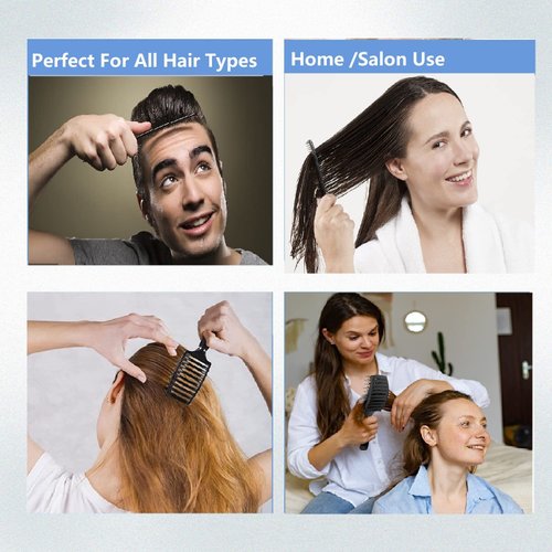 Voremy Magical Brush Detangler & Flat Hair Comb Set, Natural Boar Bristle Hair Brush Ultra Soft For All Hair Types - For Women, Men, Thick And Curly Hair (2 Pack)