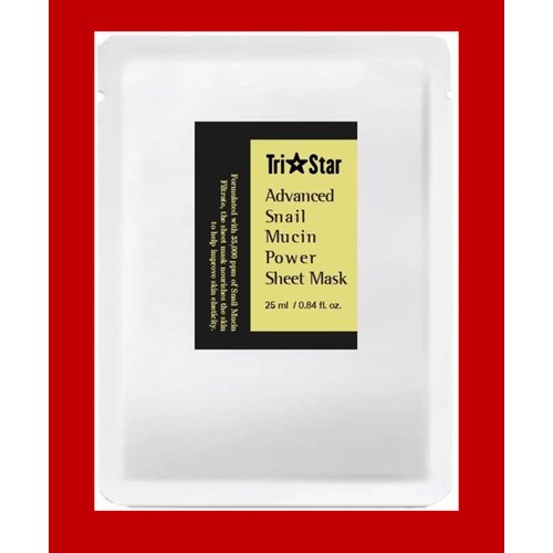 Tristar Advanced Snail Mucin Power Sheet Mask, 25ml, Hydrates Skin, Alleviates Skin Redness, Irritation, inflammation. Antioxidant and Anti-Aging Properties. All Natural. 1 Count.
