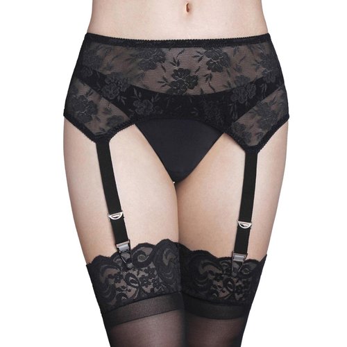 GARGALA Lace Garter Belt Sexy Black Suspenders for Women Lingerie Plus Size with 4 Vintage Metal Clips for Stocking (XL)