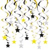 BEISHIDA Black Gold Silver Star Hanging Swirl Decorations,Graduation Birthday Hanging Party Supplies for Graduation Wedding Baby Shower Birthday Decorations,Pack of 15