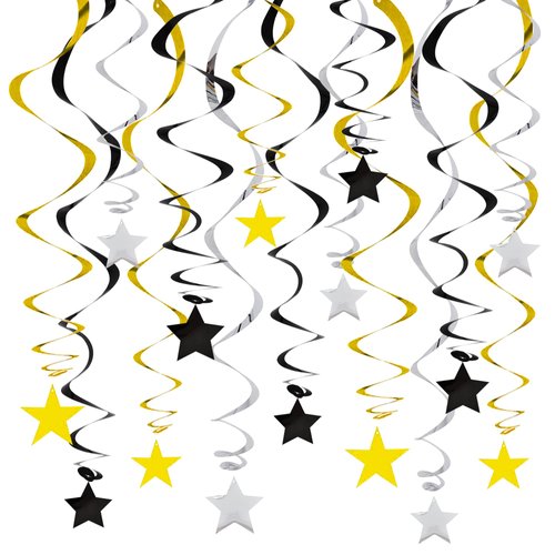 BEISHIDA Black Gold Silver Star Hanging Swirl Decorations,Graduation Birthday Hanging Party Suppl...