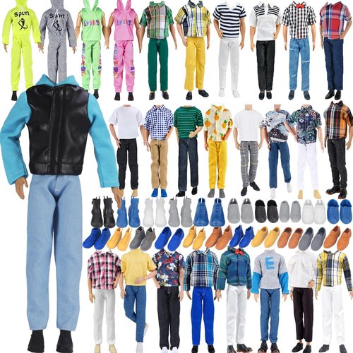 E-TING 3 Sets Leather Jacket Casual Wear T-Shirt Pants Pack Summer Shorts with 3 Pairs of Shoes for 12-inch Doll（Random Pick）