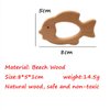 Arakierst 2pcs Organic Wood Goldfish Teether Pure Natural Animal Shape Beech Wooden Handmade Grasping Pattern DIY Pacifier Chain Pendant