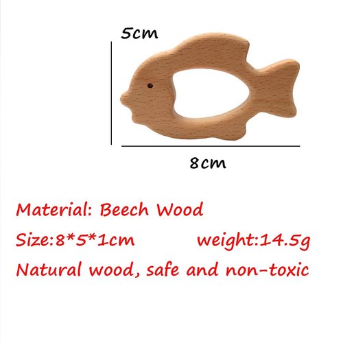 Arakierst 2pcs Organic Wood Goldfish Teether Pure Natural Animal Shape Beech Wooden Handmade Grasping Pattern DIY Pacifier Chain Pendant