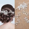 Geosar 5 Pieces Crystal Bride Wedding Hair Comb Silver Bridal Hair Pieces Pearl Rhinestone Bridal Hair Clip Flower Hair Side Combs Women