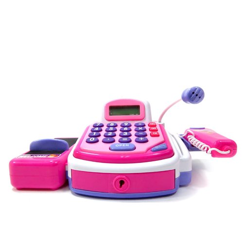 PowerTRC Toy Cash Register Playset for Kids | Pink Supermarket Toy with Microphone |