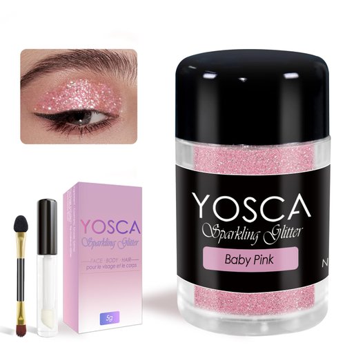 Yosca 5g Body Glitter, Cosmetic Sparkle Makeup Face Glitter, Loose Body Shimmer Powder for Glitter Eyeshadow Lip Face Paint Concert Christmas Festival Rave Accessorises - Baby Pink