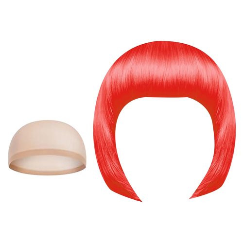 UUYYEO Neon Fancy Dress Wig Cosplay Party Wig Colorful Costume Wig Night Club Wig Straight Synthetic Bob Wig with Mesh Wig Making Cap Elastic Hair Net for Women Girls Red