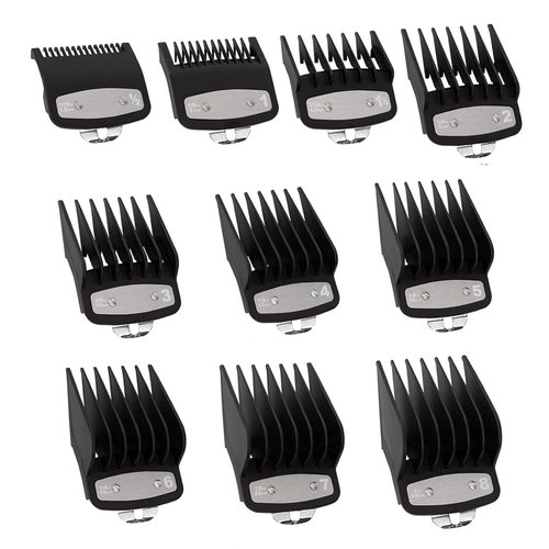 TOJIO 10 Pack Clipper Guards Cutting Guides Compatible with Wahl Clipper with Metal Clip-from 1/16 Inch to 1 Inch(1.5-25mm)，Fits All Full Size Compatible with Wahl Clippers
