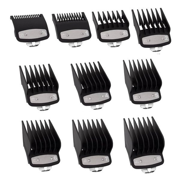 TOJIO 10 Pack Clipper Guards Cutting Guides Compatible with Wahl Clipper with Metal Clip-from 1/16 Inch to 1 Inch(1.5-25mm)，Fits All Full Size Compatible with Wahl Clippers