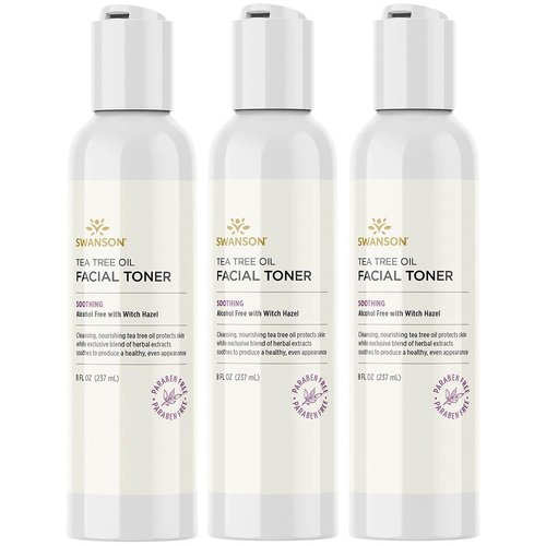 Swanson Tea Tree Oil Facial Toner with Witch Hazel 8 Ounce (237 ml) Liquid (3 Pack)